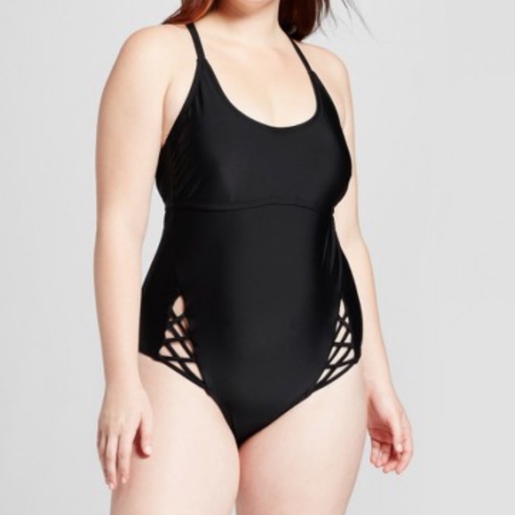 xhilaration black one piece swimsuit